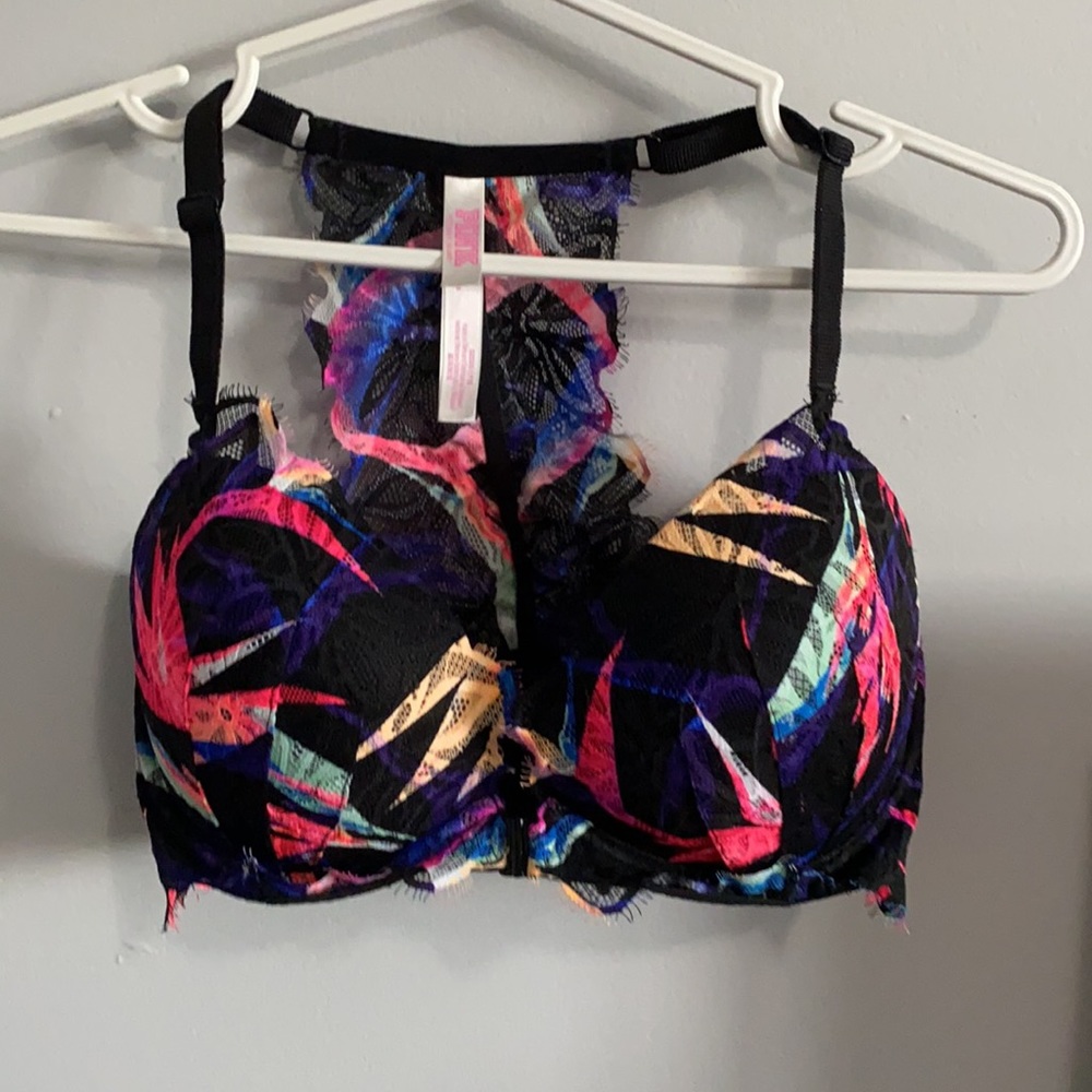 Pink Victoria secret racerback bra with front clip